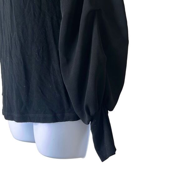 Patrizia Luca Black Pullover Top Long Puff Sleeves Sheer Stretch Small Italian - Picture 5 of 10